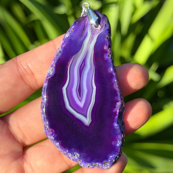 Sterling silver 925 stamped unique banded purple agate pendant 0675 - Picture 3 of 6